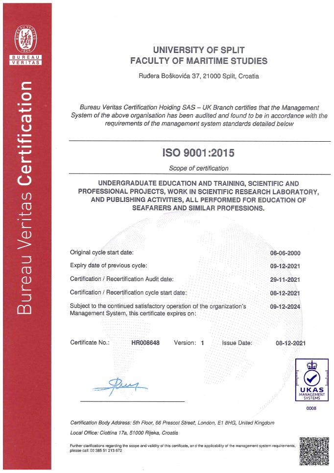 ISO9001 certifikat engleski